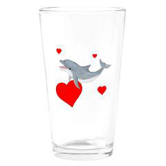 Dolphin Drinking Glass with Hearts